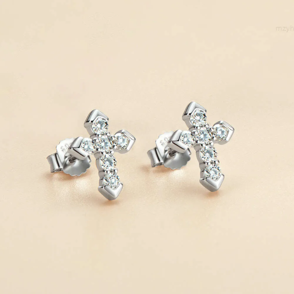 Boucles d'oreilles en argent Sterling 925 Moissanite, croix classique pour femmes et hommes, vente en gros de haute qualité