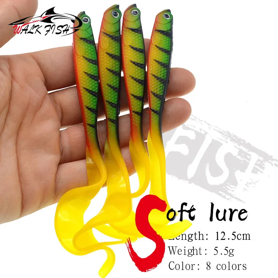 Esche Esche WALK FISH 4PCS Jigging Wobblers Richiamo di pesca 125cm 55g shad Ttail esca morbida Aritificial Silicone Bass Pike 231207