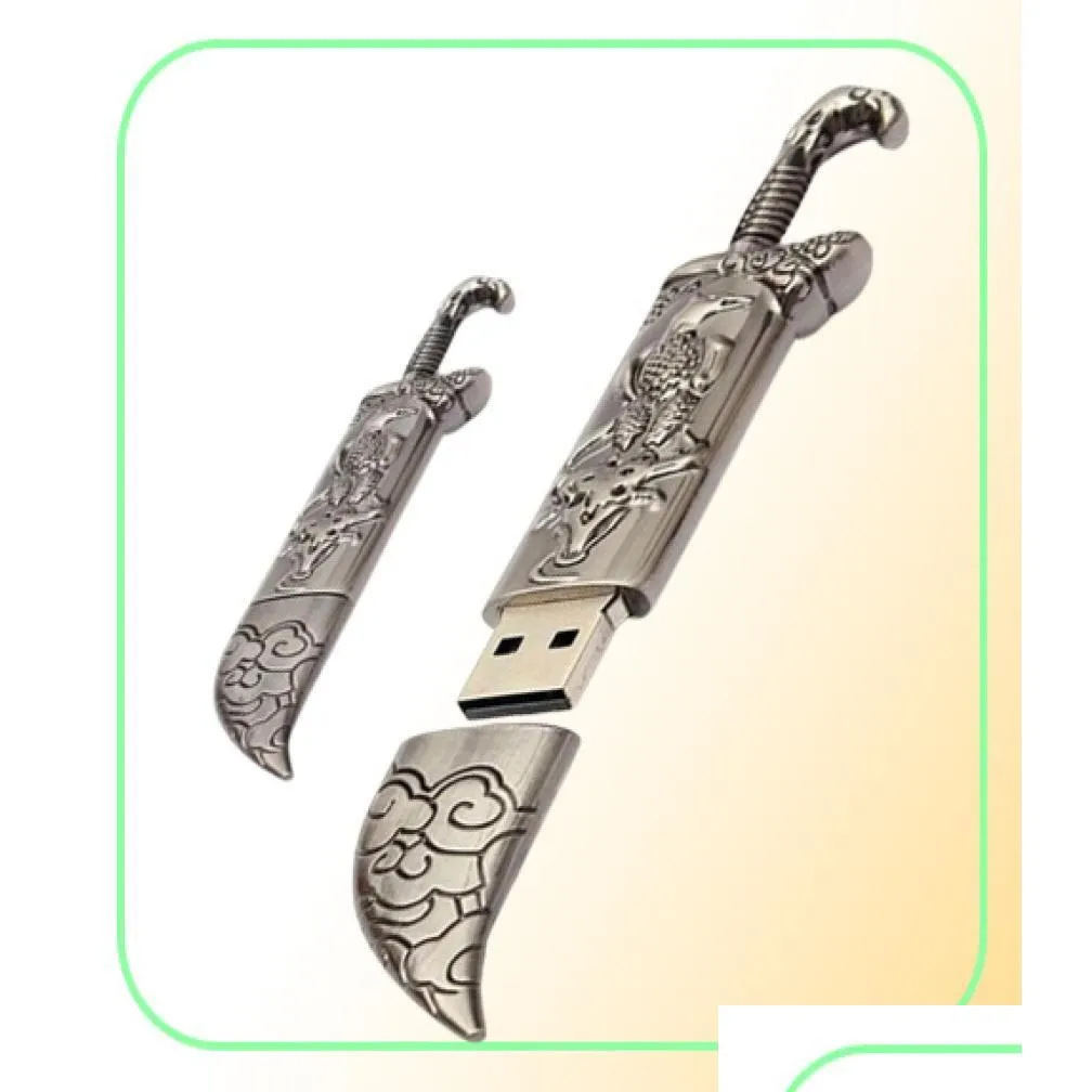 محركات أقراص أخرى سعة حقيقية 16GB128GB USB 20 Metal Sword Model Memory Storage Thumb Pen Drive7619699 Drop Delivery Dhosq