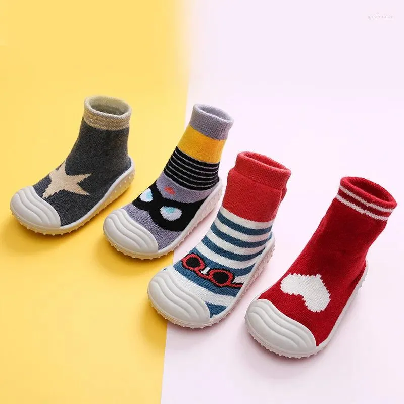 First Walkers Fall Winter Children's Thicker Warm Sock Shoes Lightweight Soft Bottom Non-slip Baby Walking Cartoon Boy Girl Floor