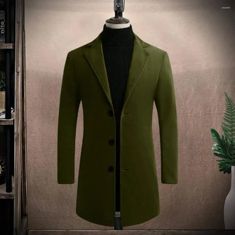 Casacos de Trench Masculinos na Moda Homens Jaqueta Cor Sólida Quente Inverno Slim-Fiting Pure Coat