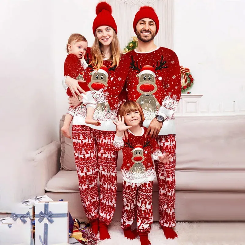 Robe feminino pijamas de natal definir família nightwear mulheres homens criança papai noel impresso calças de manga comprida roupas de casa de natal 231206