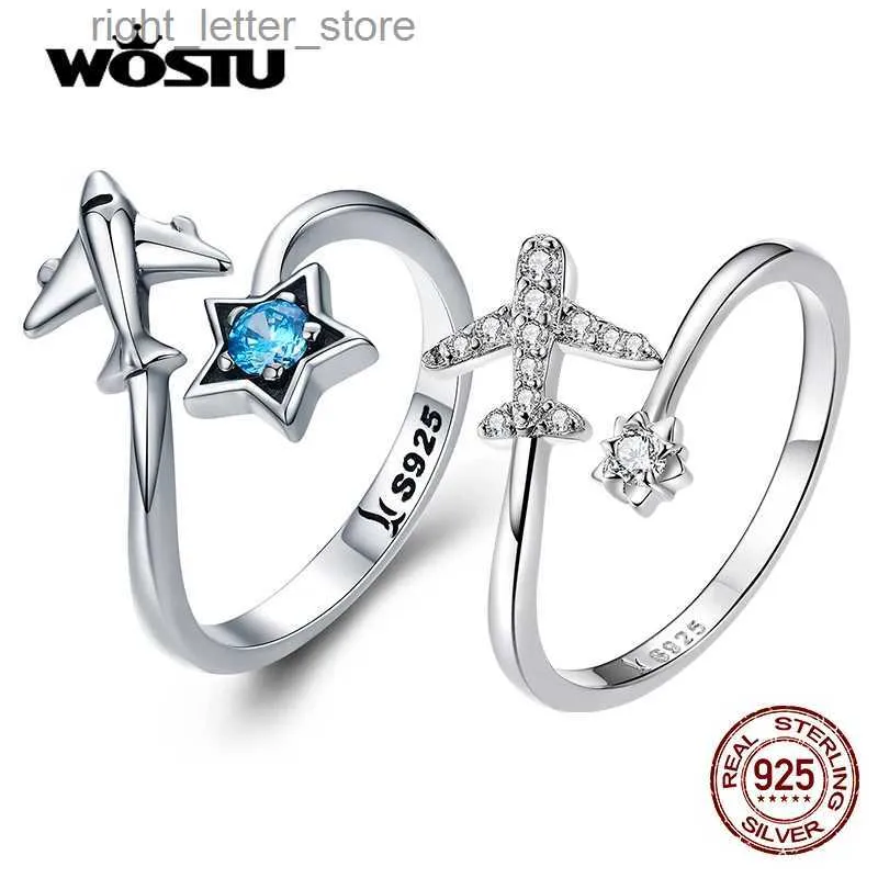 Solitaire Ring WOSTU Real 925 Sterling Silver Faraway Rings For Women Party Jewelry Gift Clear CZ Adjusetable Rings CQR623 YQ231207