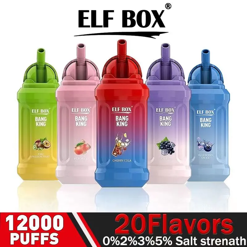 Oryginalne elf box bang king 12000 dmuchy jednorazowe vape e papierosy 23 ml urządzenie podnoprzewodowe 650 mAh akumulator 0% 2% 3% 5% Siła 10 Smaki Szybka wysyłka 12k