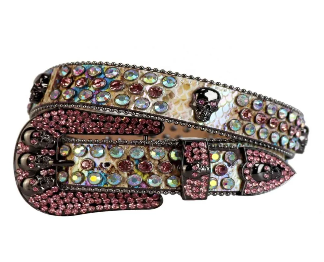 Wtern Cowboy Bling Rhinton ceinture crâne Conchos clouté ceinture trois boucles amovibles pour femmes et hommes 9612607