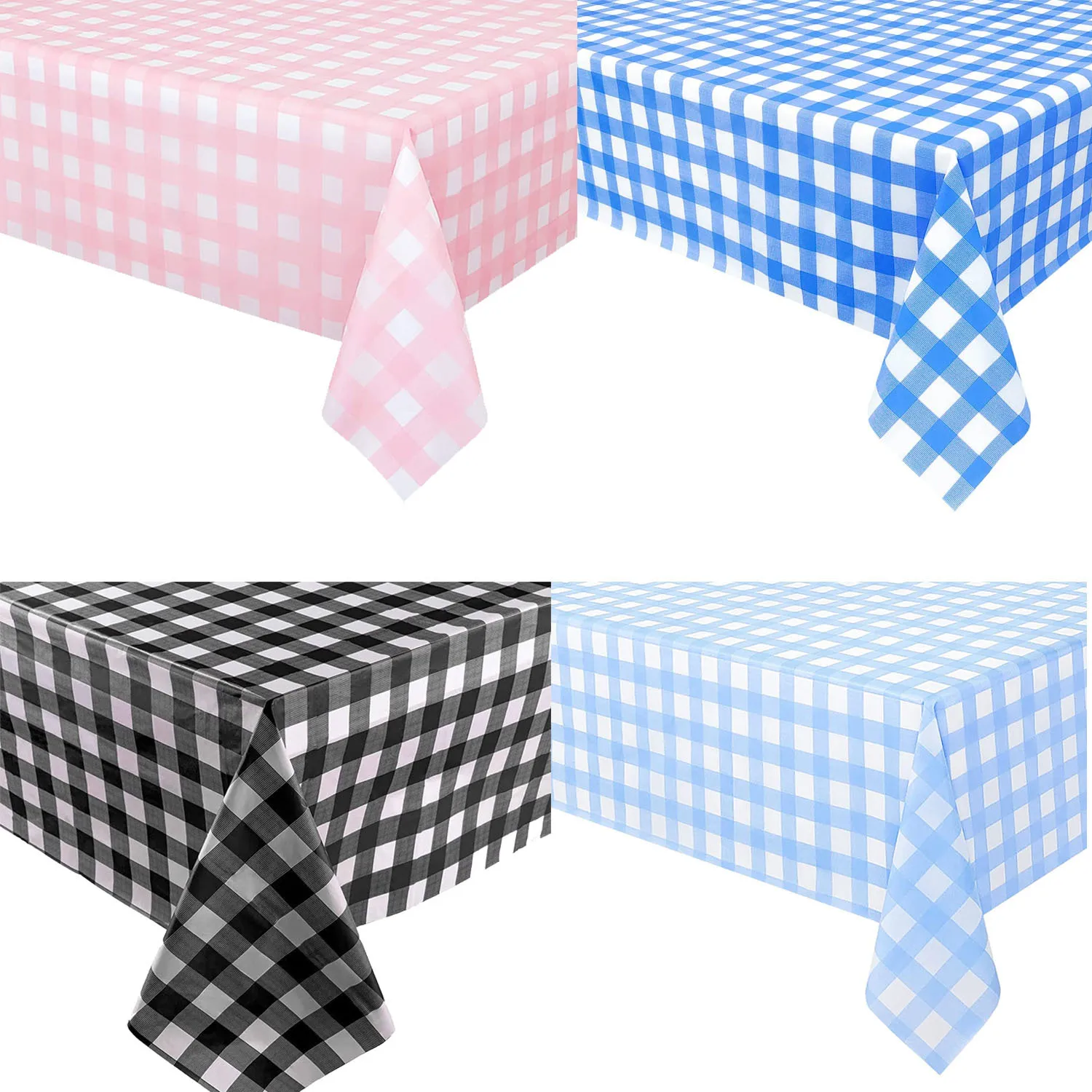 Red black and white checkered disposable plastic tablecloth rectangle waterproof and oilproof tablecloths