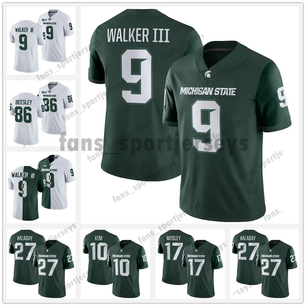 Personalizado 9 Kenneth Walker III Michigan State Football Jersey Jayden Reed Jalen Berger Payton Thorne Keon Coleman Katin Houser Noah Kim Andrew Schorfhaar Jerseys