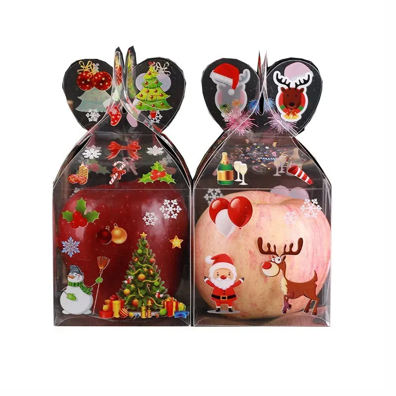 Décoration de Noël Boîte d'emballage cadeau PVC Boîte de bonbons transparente Emballage Père Noël Bonhomme de neige Boîtes de pommes Fournitures de fête 4 Styles ZZ