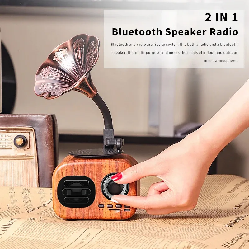 Computer S ers Bluetooth S er retro trägortable Box Wireless Mini S ERTHOOR FOR Sound System TF FM Radio Music Mp3 Subwoofer 231206