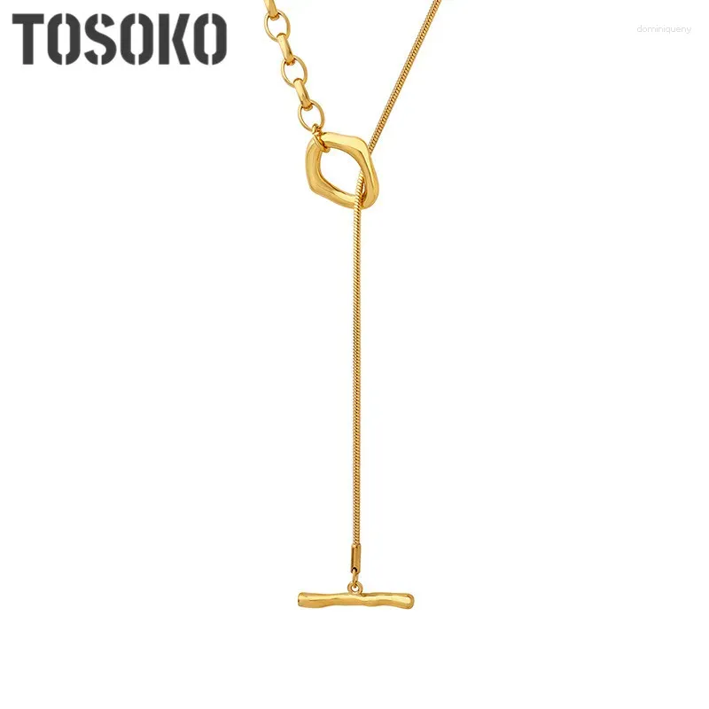 Pendant Necklaces TOSOKO Stainless Steel Jewelry OT Button Adjustable Length Chain Necklace Women Fashion Sweater BSM005