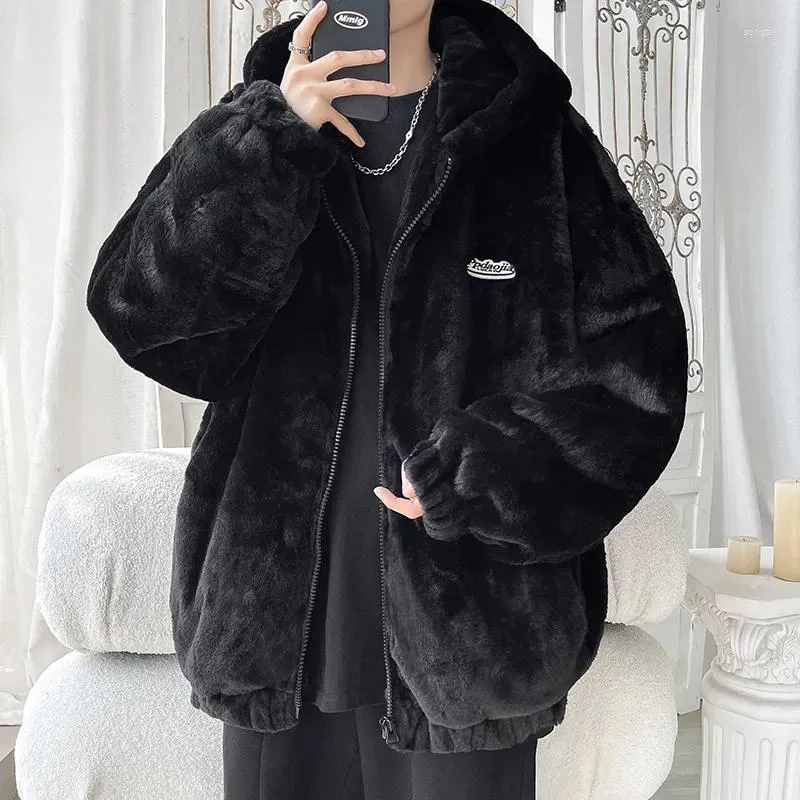 Herrenjacken Winter Premium Samt Kapuzenjacke Flauschiger warmer Mantel Männer Neutral Herbst Leichte Weiche Streetwear Hip Hop Harajuku