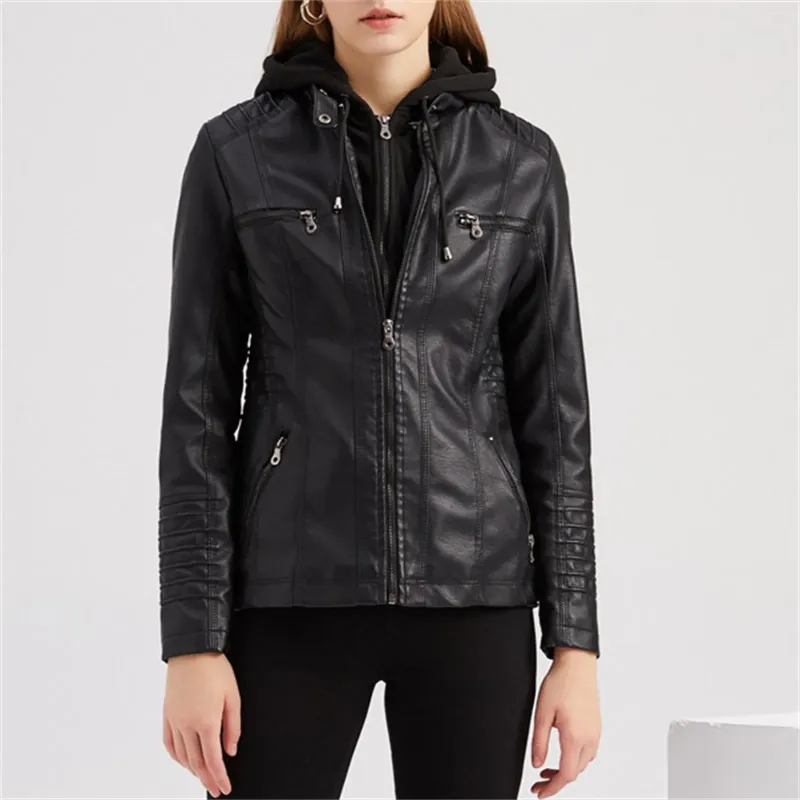 Женская кожаная короткая куртка 2023, пальто с поясом, мотоциклетный костюм, топы на молнии с воротником, тонкие женские куртки