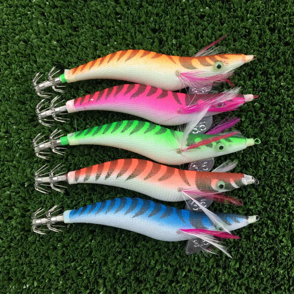 New Baits Lures 10pcs with Bag Saltwater Wood Luminous Shrimp Fishing Lure 2.5/3.0/3.5 Squid Hook Jig Cuttlefish Egi Bait Fishing Accessories