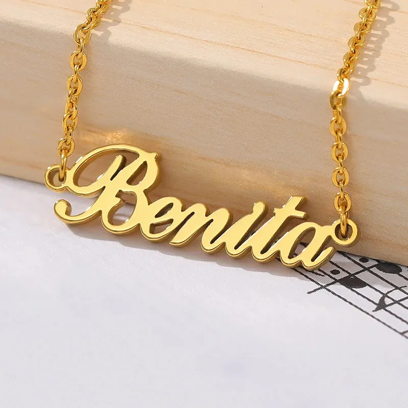 Pendant Necklaces Custom Name Necklaces For Women Men Stainless Steel Customized Necklace Pendant Jewelry Male Female Personalized Neck Chain Gift 231206