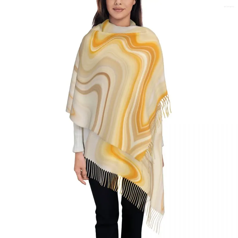 Scarves Yellow Pattern Marble Scarf For Women Winter Warm Shawl Wrap Ink Colorful Large Ladies