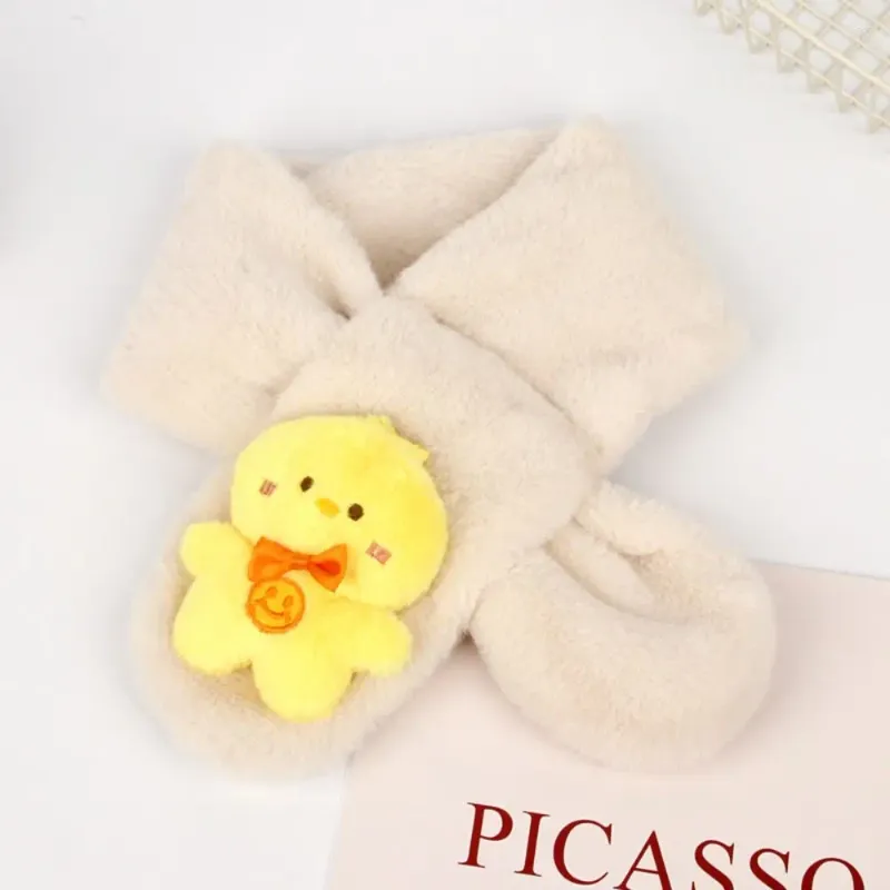 Scarves Warm Scarf Cartoon Plush Casual Fur Faux Children's Thicken Solid Color Cross Neck Warmer Outdoor