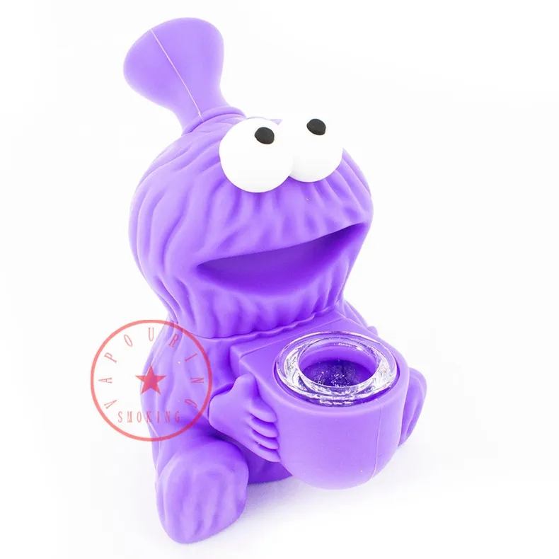 Nouveau style forme de grenouille coloré silicone pipes à fumer portable innovant voyage verre neuf trous filtre à écran porte-bol à tabac