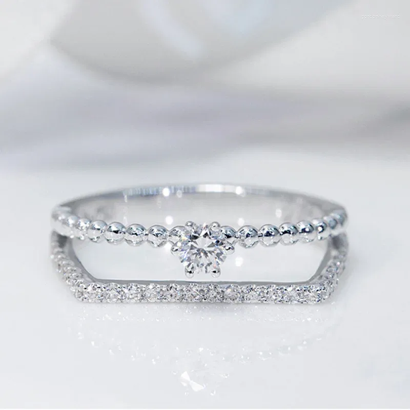 Cluster Rings Silver Color Cubic Zircon Engagement Classic for Woman Elegant Gift Simple Ring Smycken