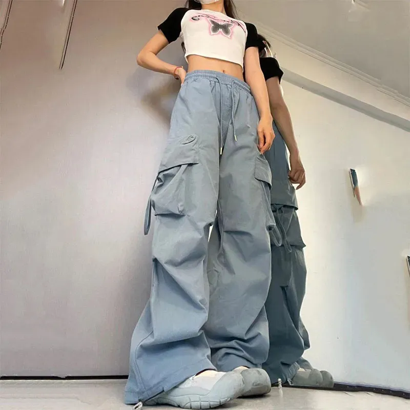 Kvinnor Jeans Solid Casual Baggy Cargo Pants for Women 2023 Fashion Vintage High midja bred ungdomliga kvinnliga byxor Streetwear 231207