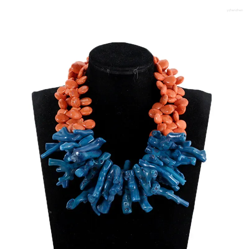 Colares Pingente Lindo Laranja e Teal Azul Barroco Coral Colar Moda Africano Casamento Beads Festa Nupcial Jóias 2023 PJW194