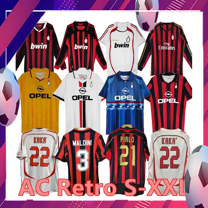 90 91 Retro shirts voetbalshirts 95 96 97 Gullit 01 02 03 12 14 15 Maldini van Basten Football Kaka Inzaghi 06 07 Pirlo Shevchenko Baggio AC Mil Ans Jersey