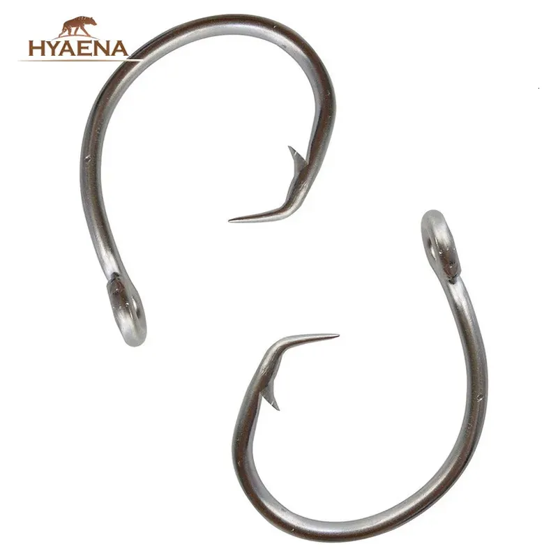 Balıkçılık Kancaları Hyaena 100pcs 39960 Paslanmaz Çelik Balıkçılık Kancaları Büyük Oyun Balık Ton balığı Dairesi Yem 8/0-15/0 231207