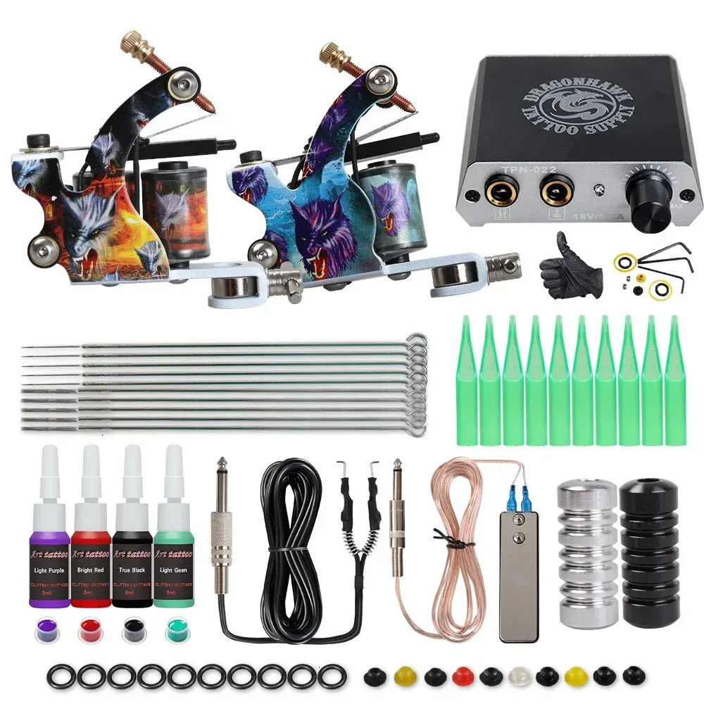 Tattoo Guns Kits Complete Beginner Tattoo Kit Mini Tattoo Power Supply Tattoo Kit Grips Needles Tips Supplies With Long Needles 231207