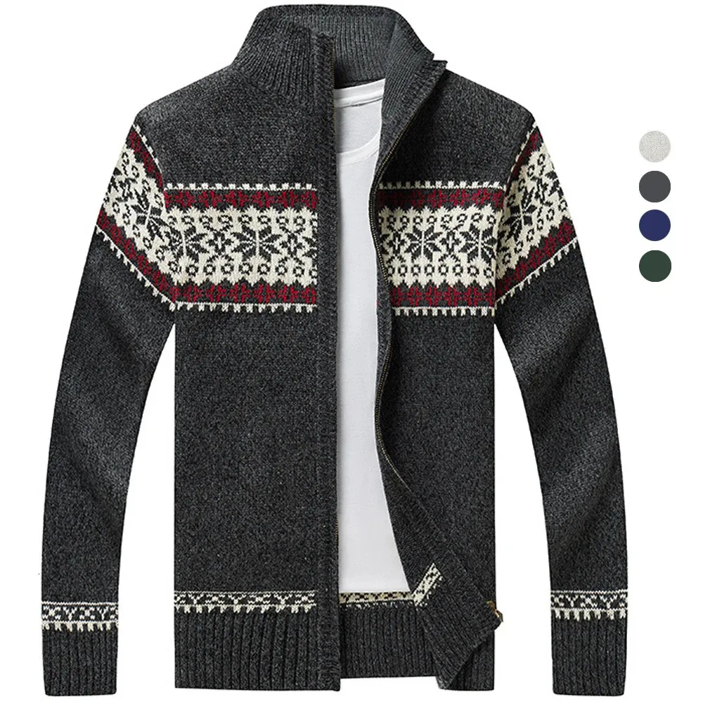 Herrenpullover Herbst Winter Geometrischer Druck Wollpullover Männer Strickjacke Weihnachten Windjacke Warme Mode Reißverschluss Große Größe 5XL 231206