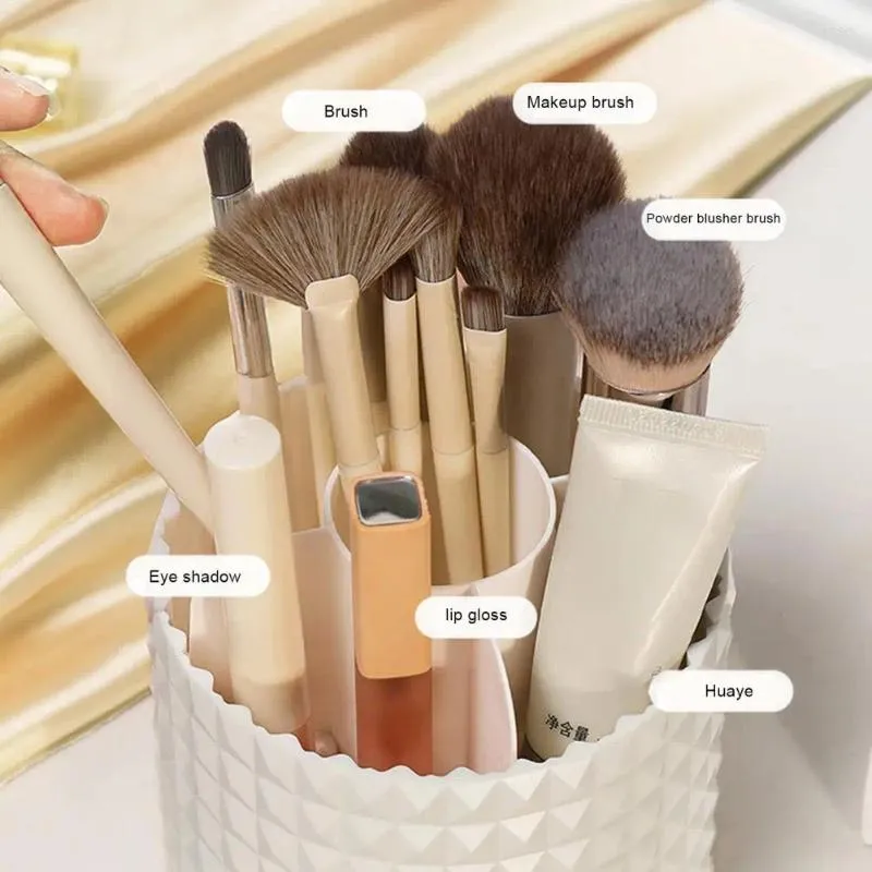 Caixas de armazenamento Brush de maquiagem à prova de poeira Grades rotativos Organize Loja com recipiente para vaidade em casa