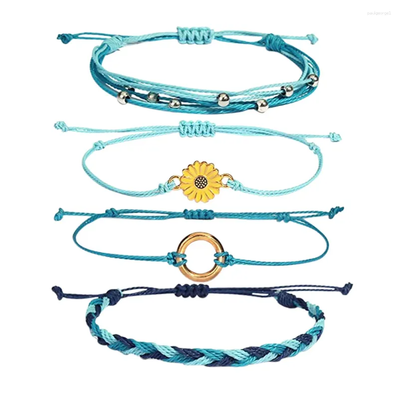 Bedelarmbanden 4 stuks creatieve handgemaakte zonnebloem armband verstelbaar gevlochten touw pols decor