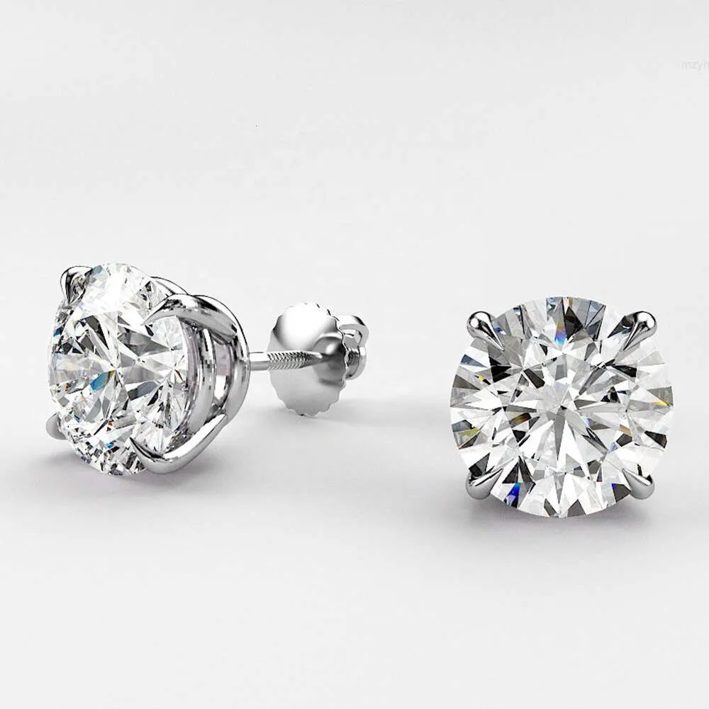 Boucles d'oreilles classiques de luxe à visser en argent sterling 925 pour femme, coupe ronde Vvs, moissanite, 18 carats