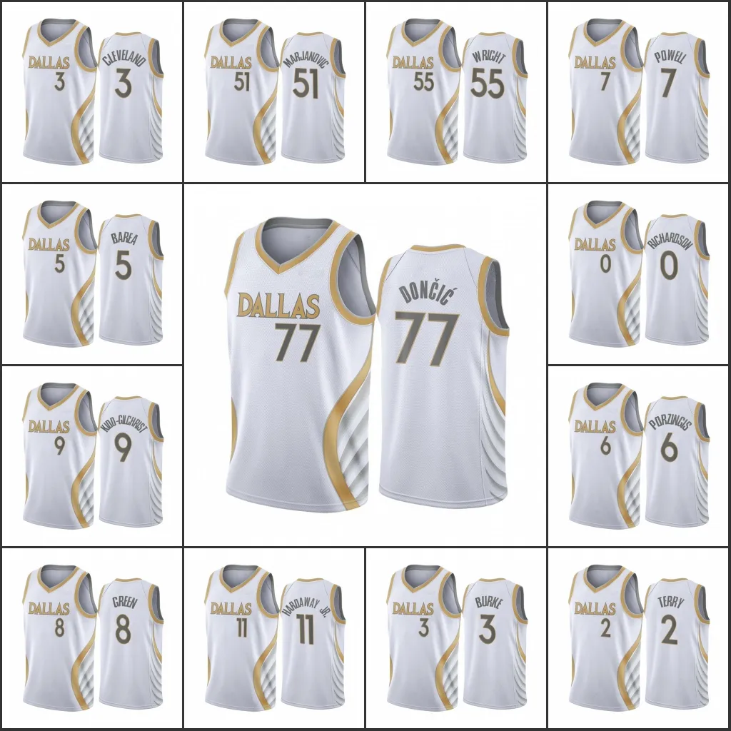 Dallas''Mavericks''Heren Tyrell Terry Luka Doncic Kristaps Porzingis Josh Green White''City''Edition''Goud zilver Jersey