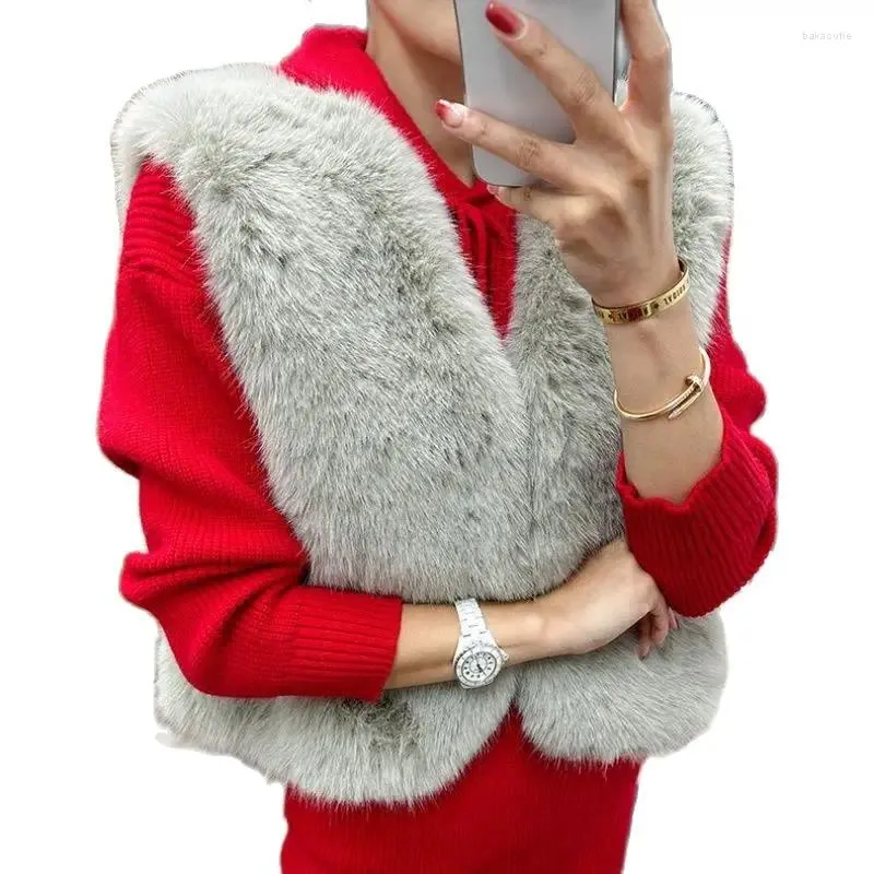 Damesbont Koreaanse mode meisjes faux vest winter lente ontwerp mouwloze warme jas voor dame Casaul