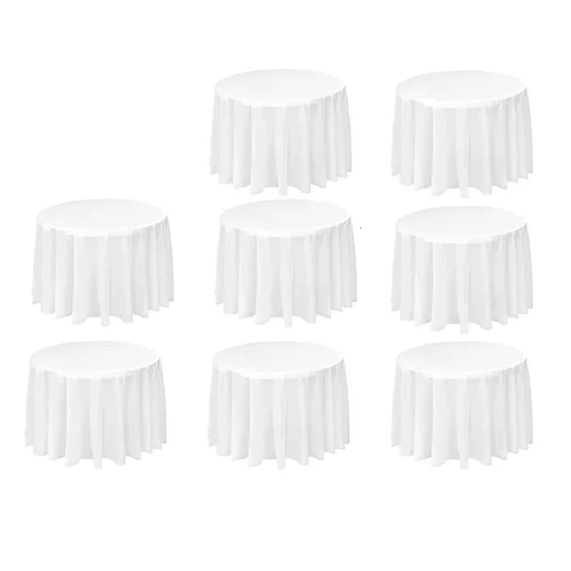 Disposable Table Covers 8 Pack Round Tablecloth 84 Inch White Disposable Table Covers PEVA Waterproof Plastic Round Tablecloths White 231206