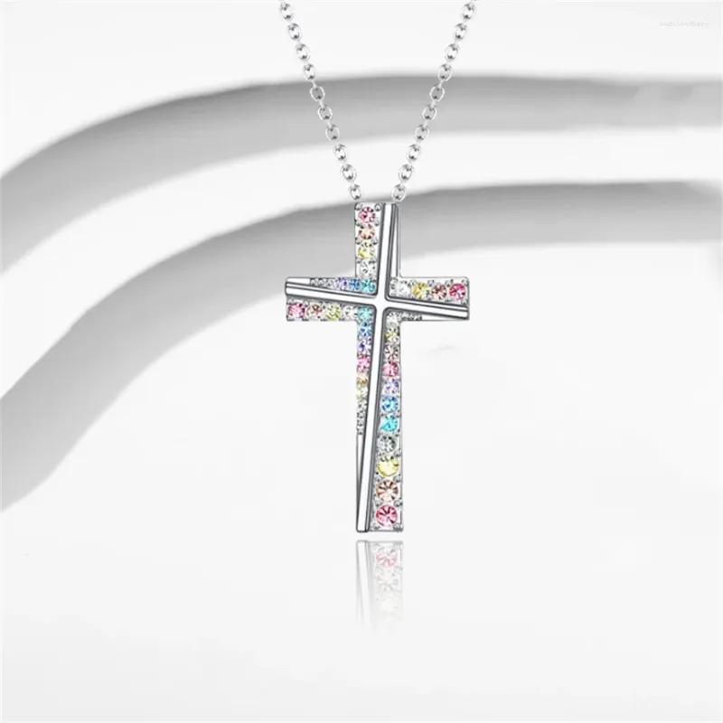 Ожерелья с подвесками, модное цветное ожерелье с крестом из стразов для женщин, блестящие винтажные регулируемые ювелирные аксессуары с кристаллами