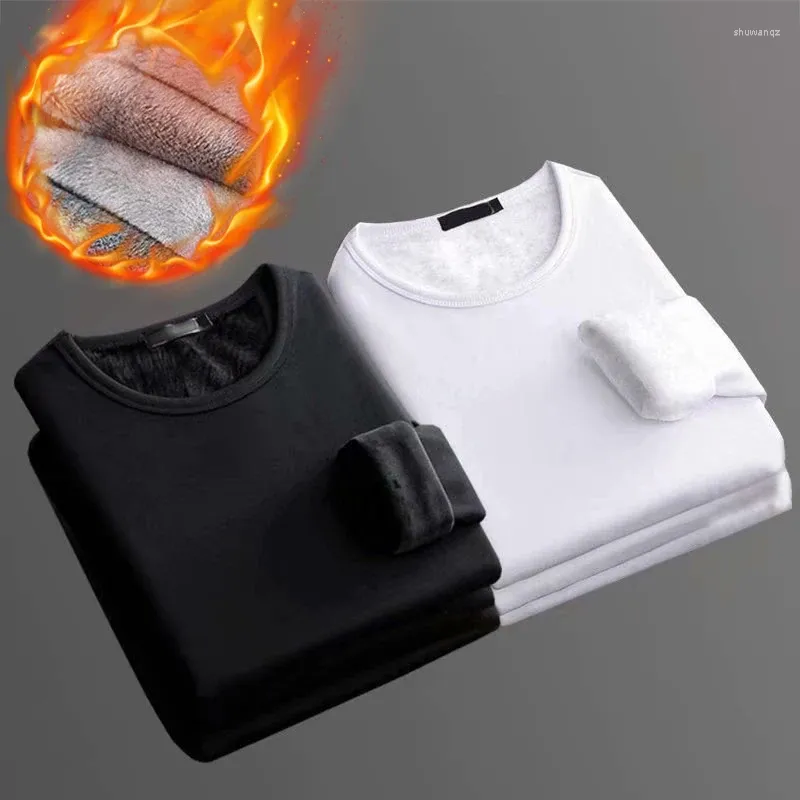 Jaquetas de corrida inverno homens roupa interior térmica quente acolchoado com decote em v o-pescoço único topwarm colete mangas compridas camisa sólida não-invertida veludo