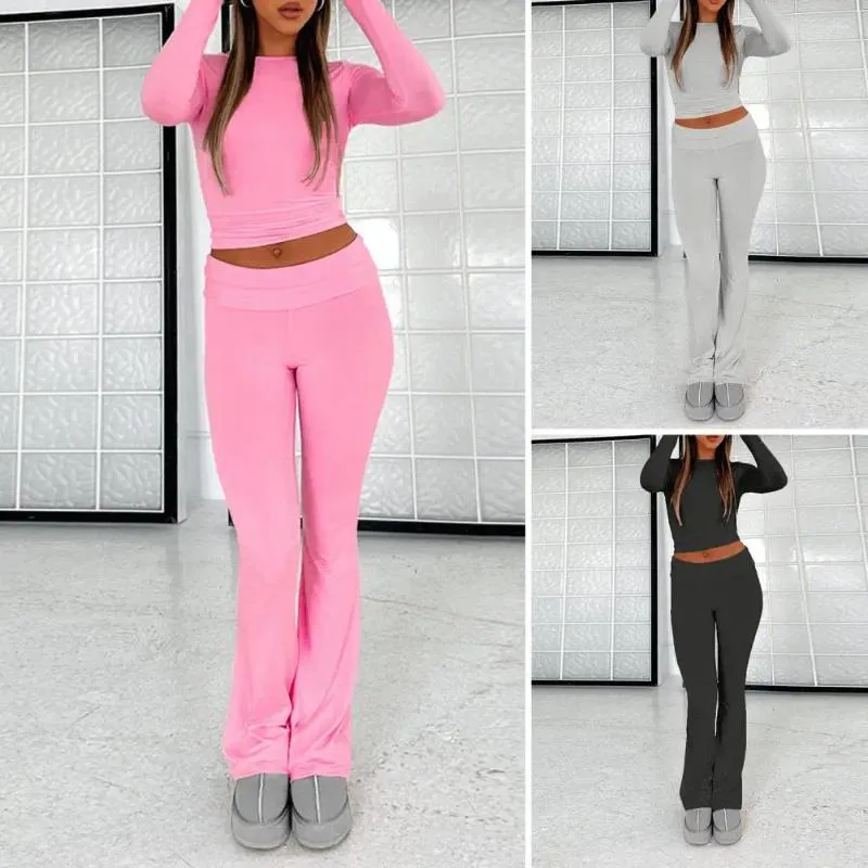 Women's Two Piece Pants Women Slim Fit Set Vintage-inspired Sportswear T-shirt Trousers With Elastic High Waist For Pilates Yoga