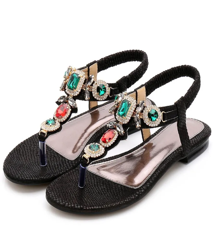 Amoretu Bohemian Beaded Sandals with Ankle Elastic Band Flat Flip Flops-Apricot  | Catch.com.au