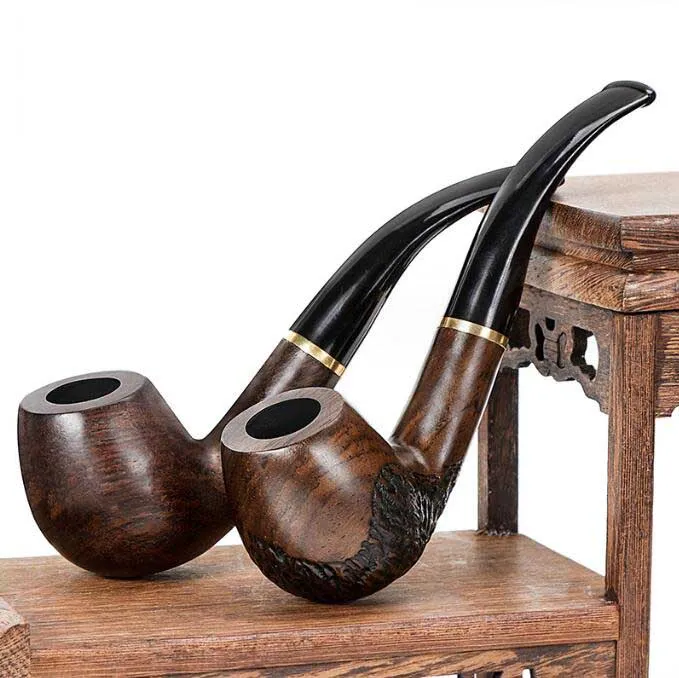 latest Ebony Solid Wood Hand Smoking Wooden Cigarette Pipe 2 Styles Cigar tobacco Herbal Filter Pipes Accessories Tools Tube Oil Rigs