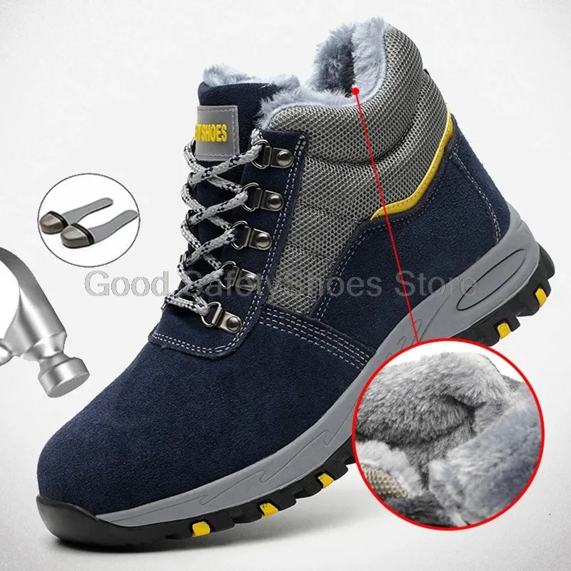 Chaussures de sécurité Bottes d'hiver de haute qualité pour hommes embout en acier bottes de sécurité chaussures de travail hommes bottes de travail anti-crevaison chaussures de sécurité chaudes en peluche bottes 231207