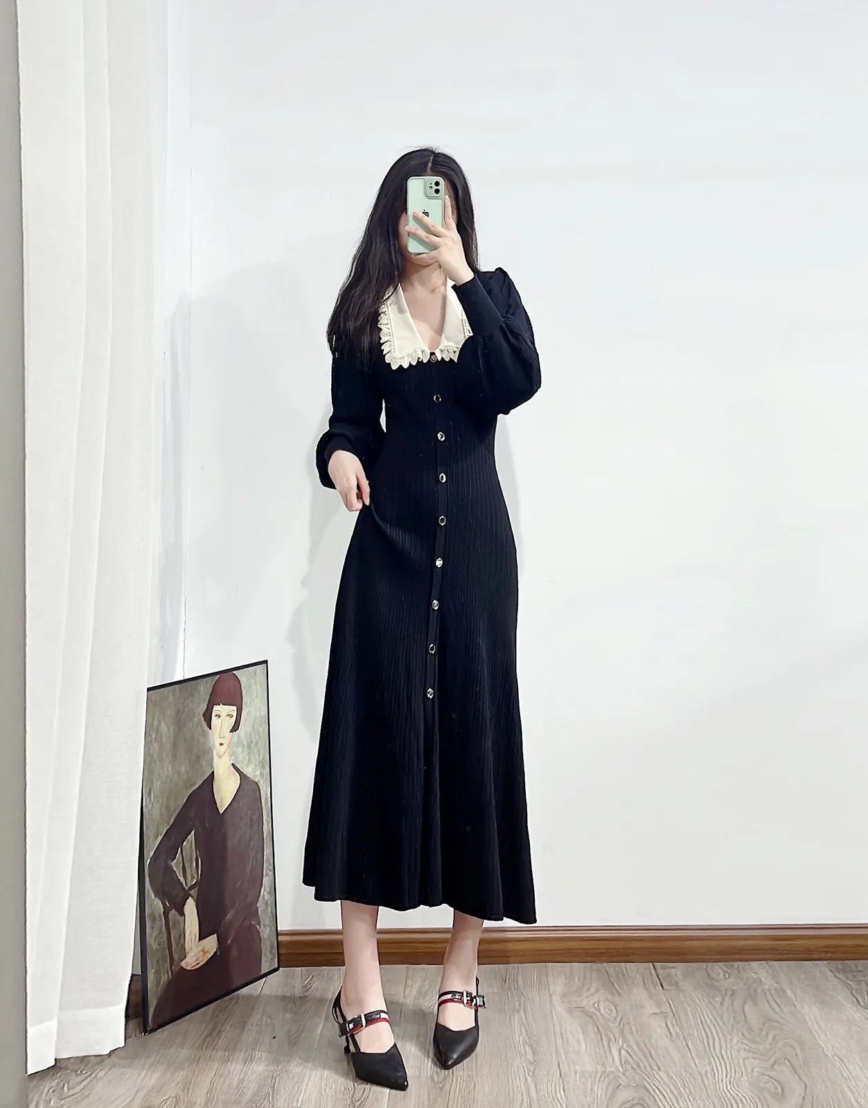 Sandro Black Dress Long Sleeve Sandro Knitted Dress Bubble Sleeves