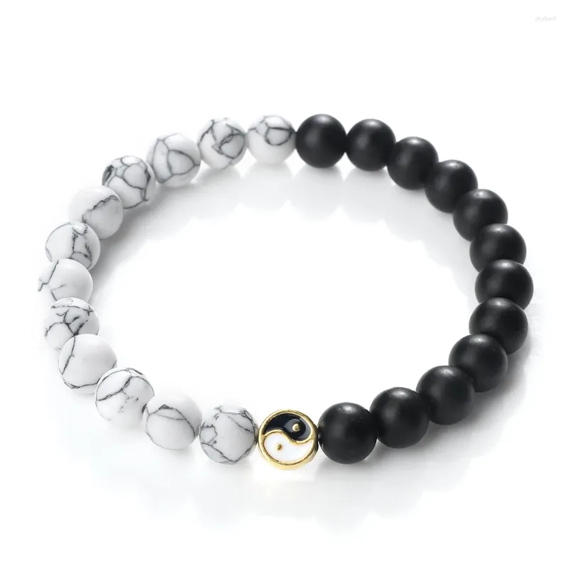 Strand Alliage Tai Chi Gossip Bracelet De Perles Hommes Yinyang Noir Blanc Pierre Naturelle Bracelets Charme Cadeau Pour Ami Couple Prière Bijoux