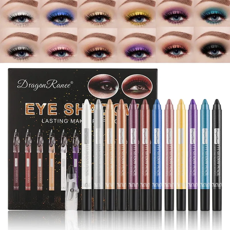 Eye Shadow/Liner Combination 12pcs/set Durable Sweatproof Eyeliner Pencil Eye Shadow Pencil Kit Lasting Eye Liner Pencil Pigment Waterproof Eye Makeup Tools 231207