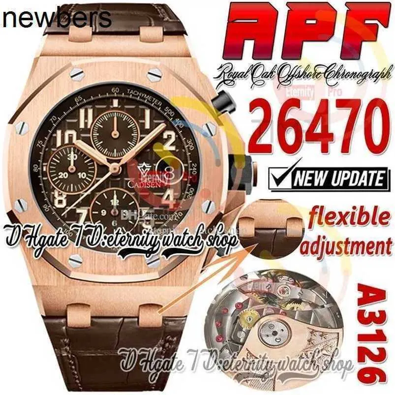 Mężczyźni Audemar Pigue Watch APF Factory 42mm 2647 A3126 Chronograph Mens Rose Gold Case Case Kawa Tekstrutna skóra Super Edition Eternity Watches Pasp Z wyłączenie