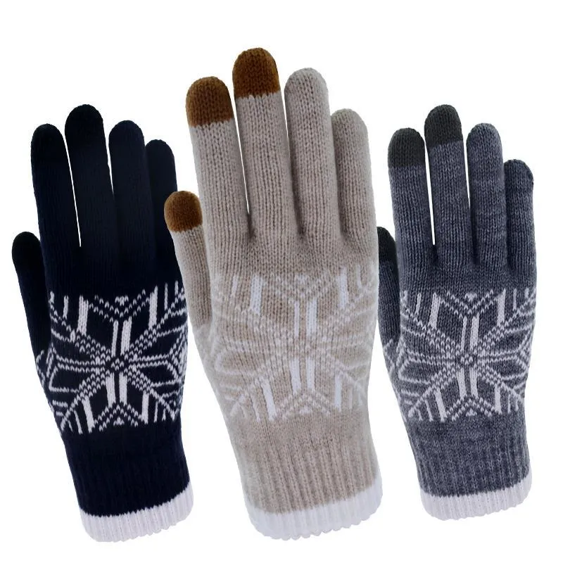 Winterhandschuhe, Schneeflocken-Split-Finger-Touchscreen-Handschuhe, gestrickte warme Outdoor-Radsport-Warmhandschuhe