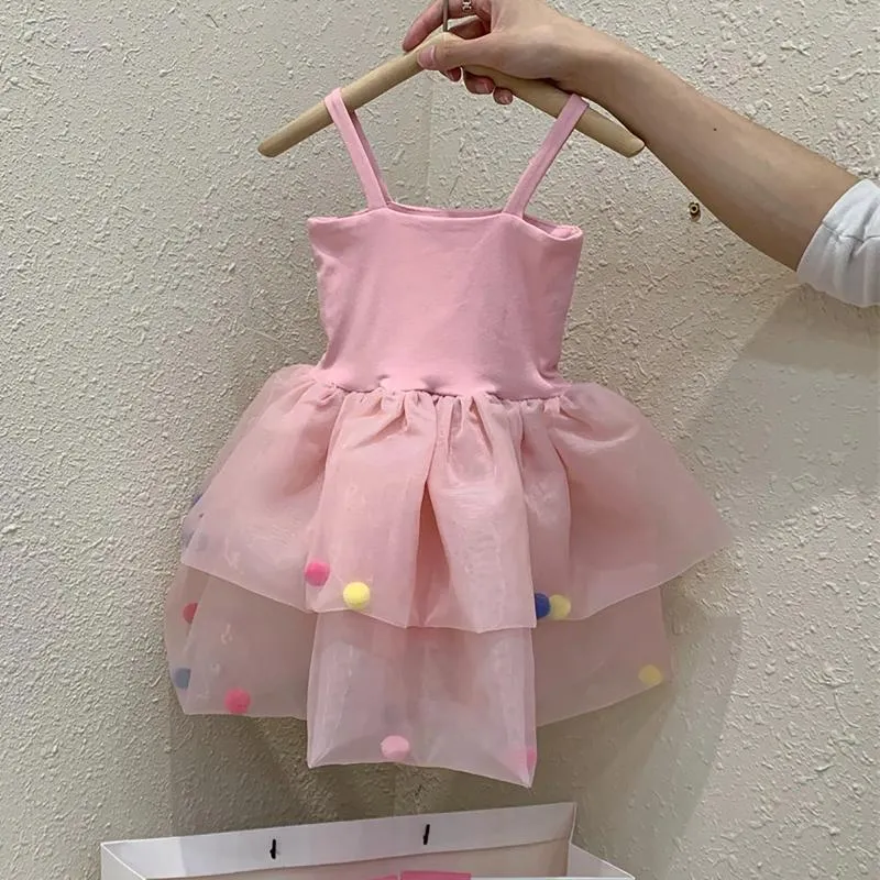 Girl Dresses Girl's ärmlös Casual Colorful Hairball Suspender Dress for Girls Warm Babies