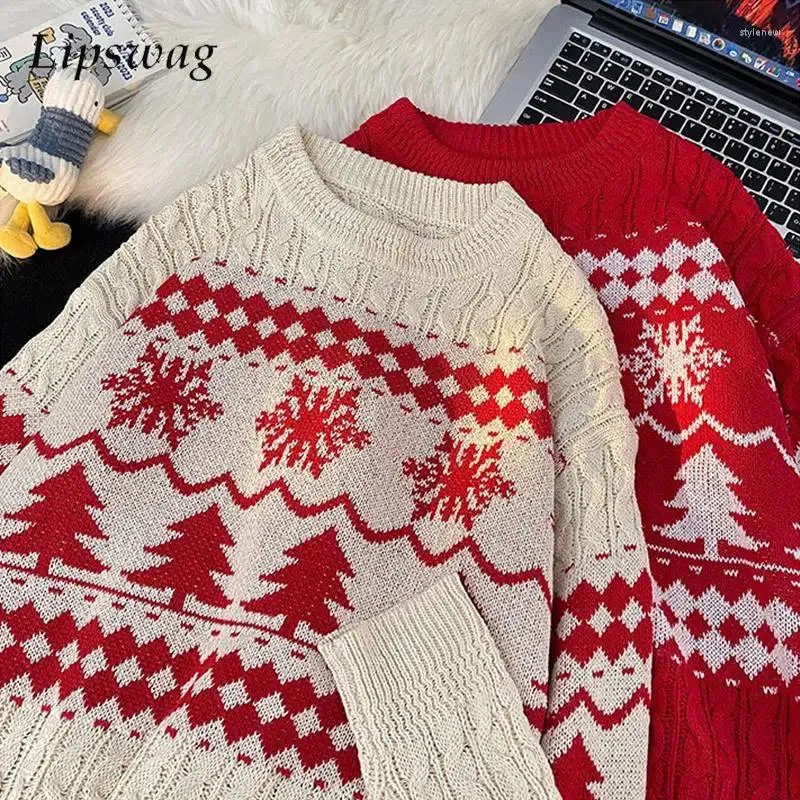 Suéteres masculinos Casal Camisola de Natal Vintage Gráfico Jacquard Malha Homens e Mulheres Outono Inverno Moda O Pescoço Manga Longa Jumper