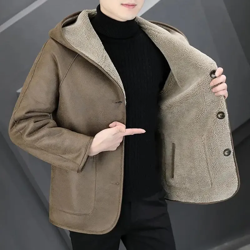 Мужские куртки Продукт 2023. Высококачественная мода. Красивый полностью завернутый мех. Двусторонняя одежда. Бронзовые замшевые частицы. Утолщенное пальто M4XL 231207.