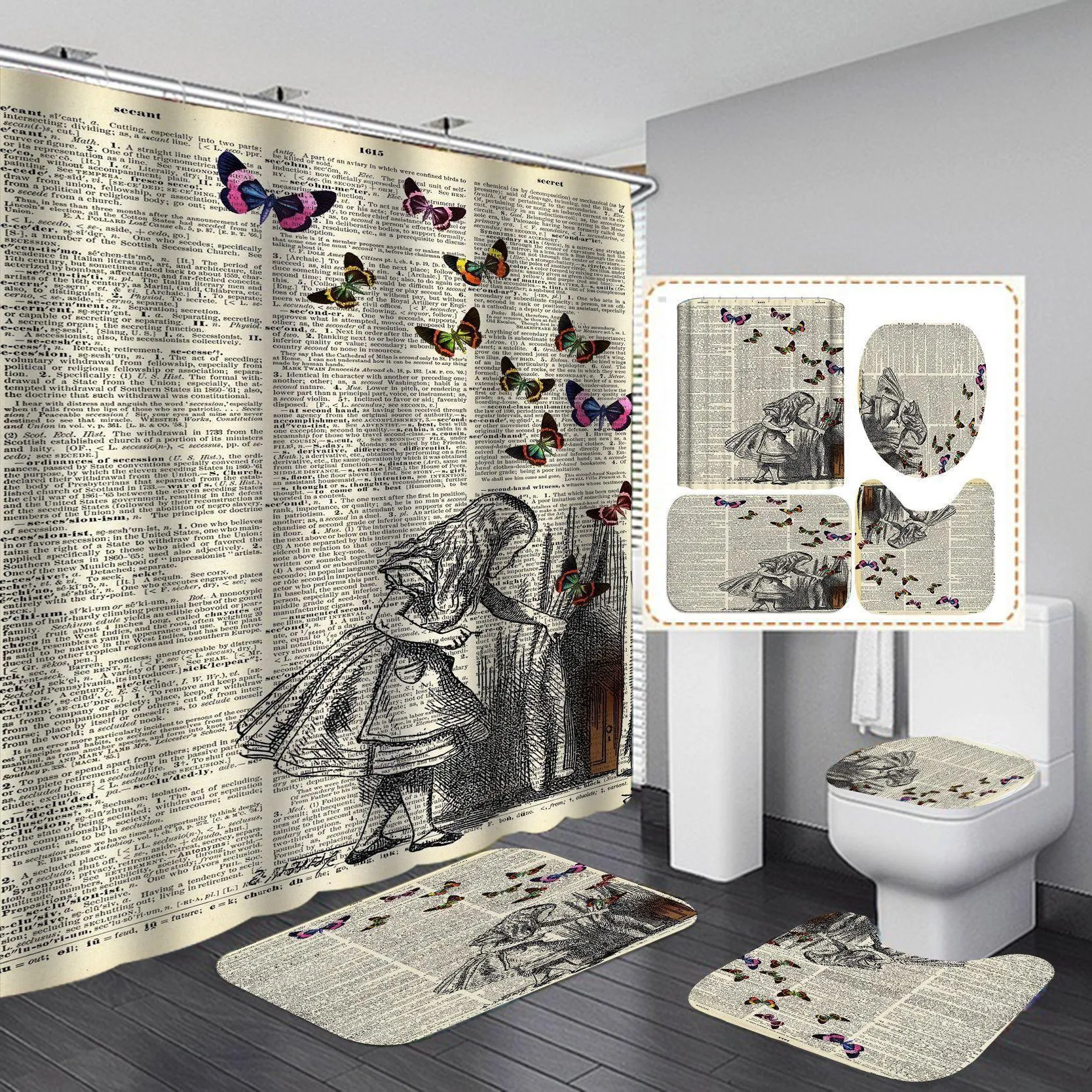 2021 new Bathroom Sets Shower Curtain Set a Set Waterproof Washroom Bath Curtains Lid Toilet Cover Mat Non-Slip Pedestal Rug Set