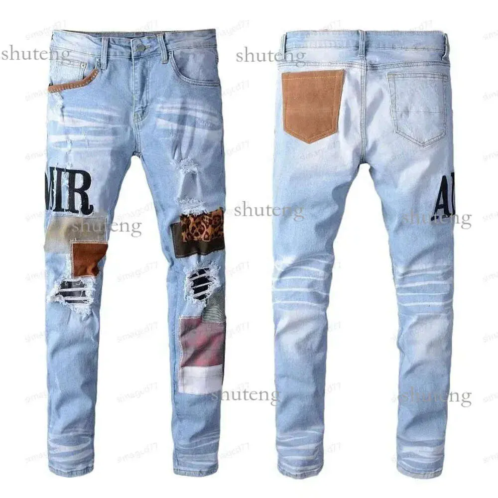 106 Amirs Heren Dames Ontwerpers Jeans Distressed Ripped Biker Slim Straight Denim voor heren S Print Army Fashion Mans Skinny broek 373